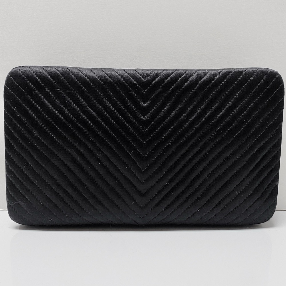 Vintage Judith Leiber Black Chevron Silk Clasp Clutch Bag Italy